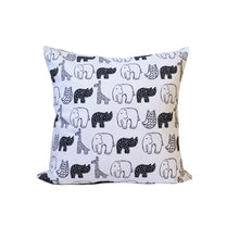 Load image into Gallery viewer, Monochrome Animals Nursery Cushion - Martha and Hepsie