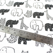 Load image into Gallery viewer, Monochrome Animal Nursery Fabric - Martha and Hepsie