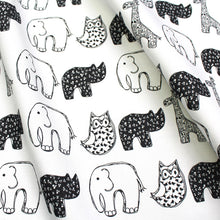 Load image into Gallery viewer, Monochrome Animal Nursery Fabric - Martha and Hepsie