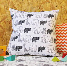 Load image into Gallery viewer, Monochrome Animal Nursery Fabric - Martha and Hepsie