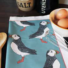 Load image into Gallery viewer, Green Puffin Tea Towel - Martha and Hepsie