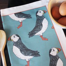 Load image into Gallery viewer, Green Puffin Tea Towel - Martha and Hepsie