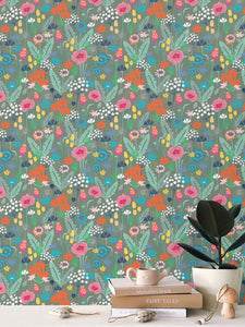 Wildflower Wallpaper - Olive Smoke