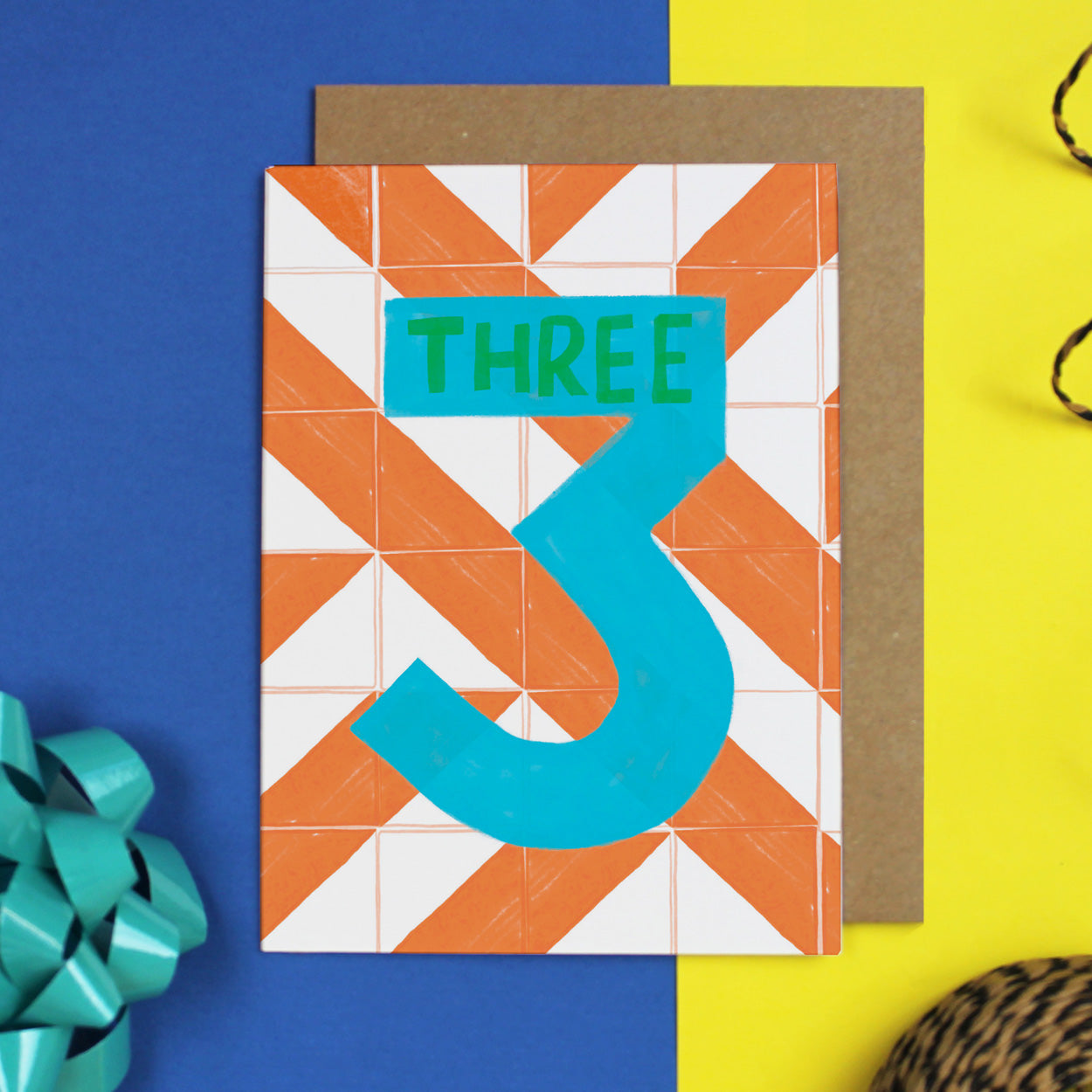 Age Three Stripes Birthday Card - Martha and Hepsie