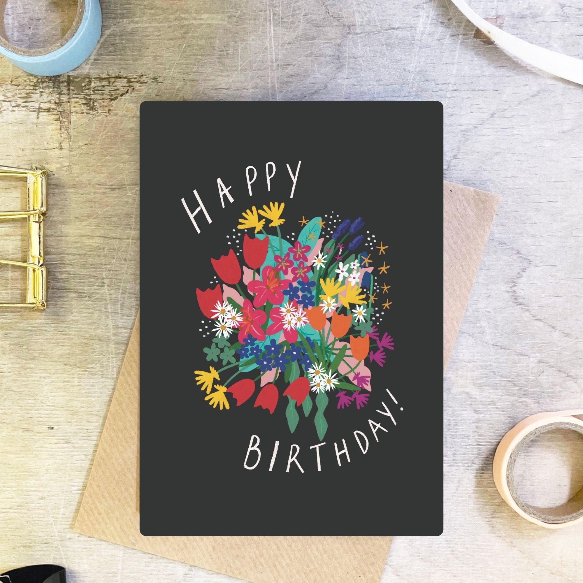 Colourful Floral Happy Birthday Card