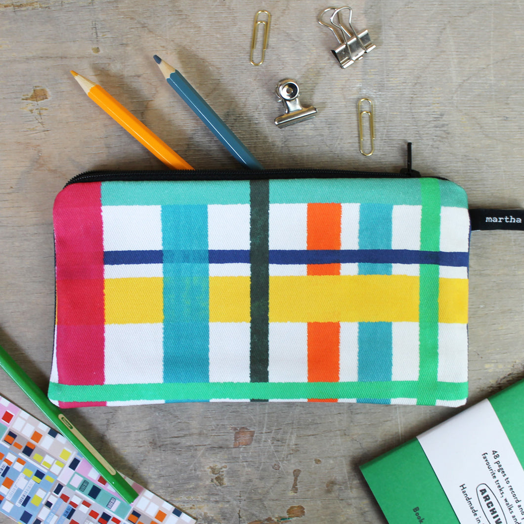 Multi Coloured Check Pencil Case