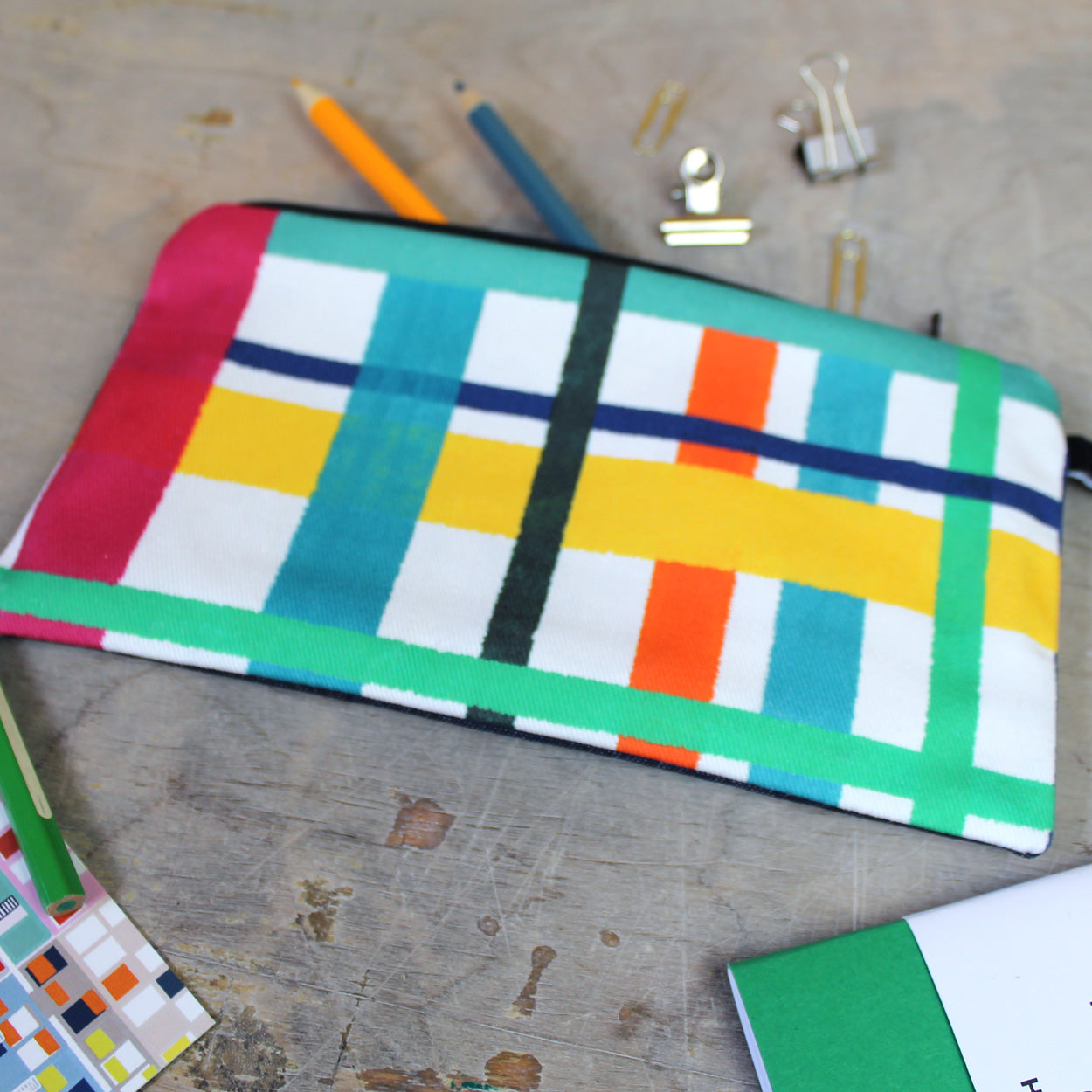 Multi Coloured Check Pencil Case - Martha and Hepsie