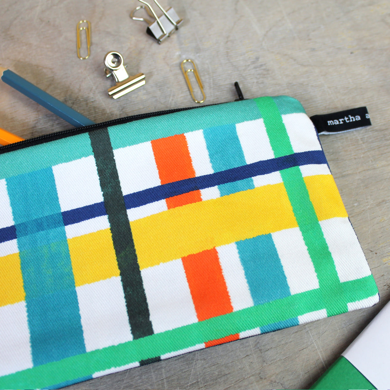 Multi Coloured Check Pencil Case - Martha and Hepsie