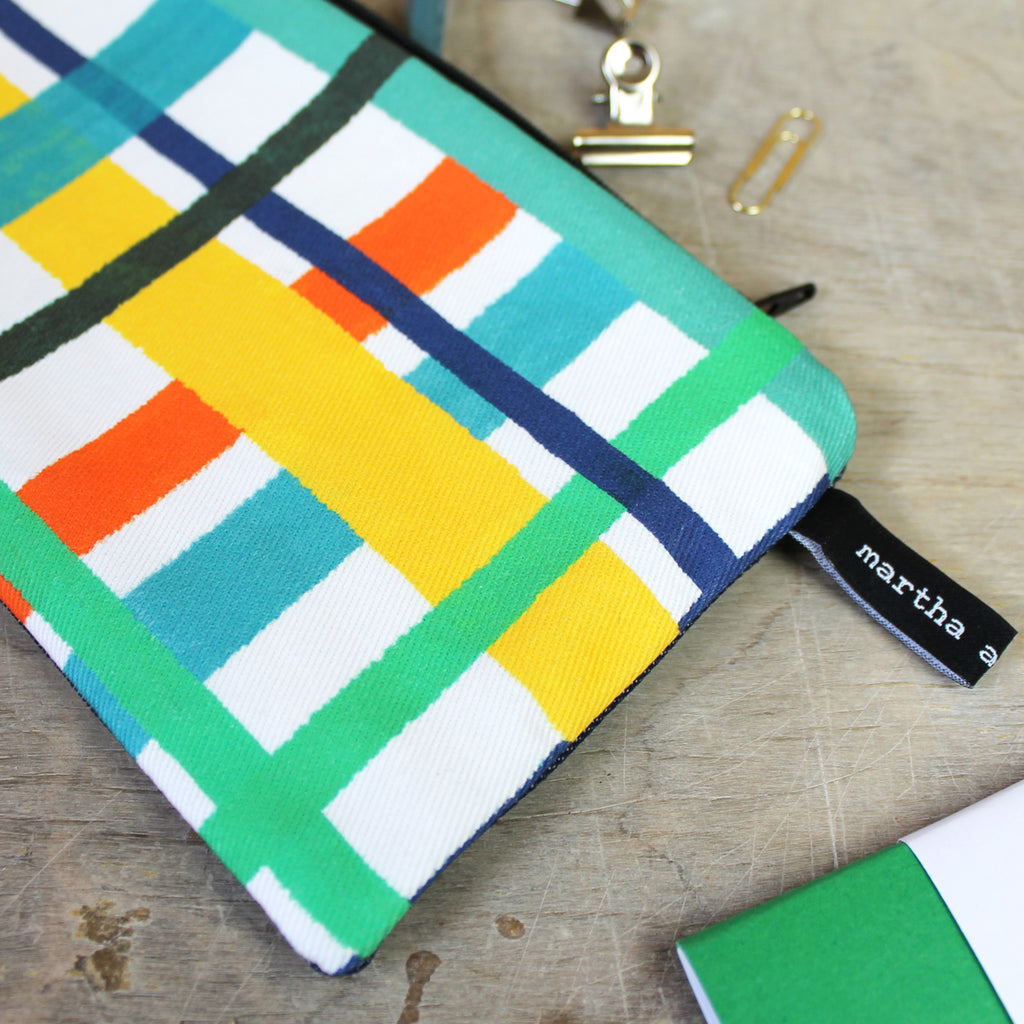 Multi Coloured Check Pencil Case - Martha and Hepsie