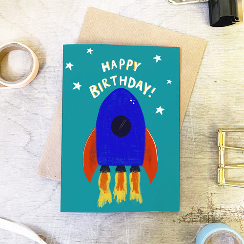 Blue Rocket Birthday Card - Martha and Hepsie