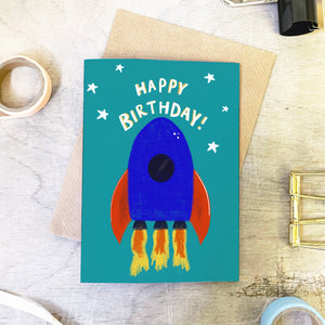 Blue Rocket Birthday Card