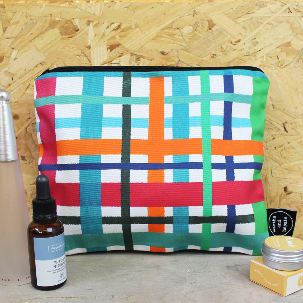Multi Coloured Check Wash Bag - Martha and Hepsie