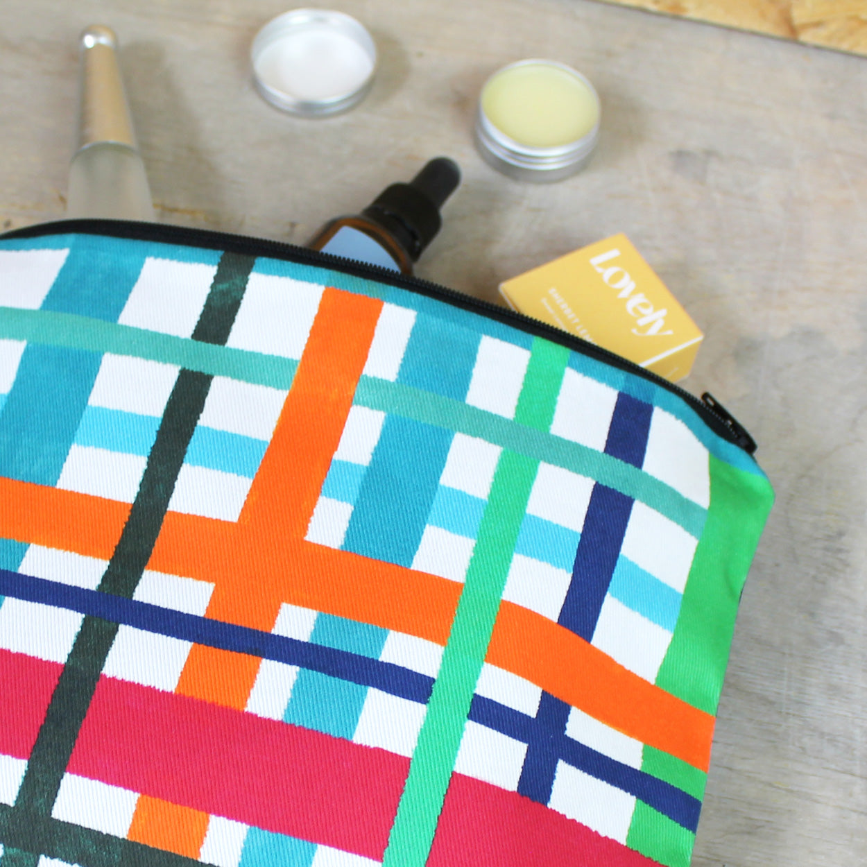 Multi Coloured Check Wash Bag - Martha and Hepsie