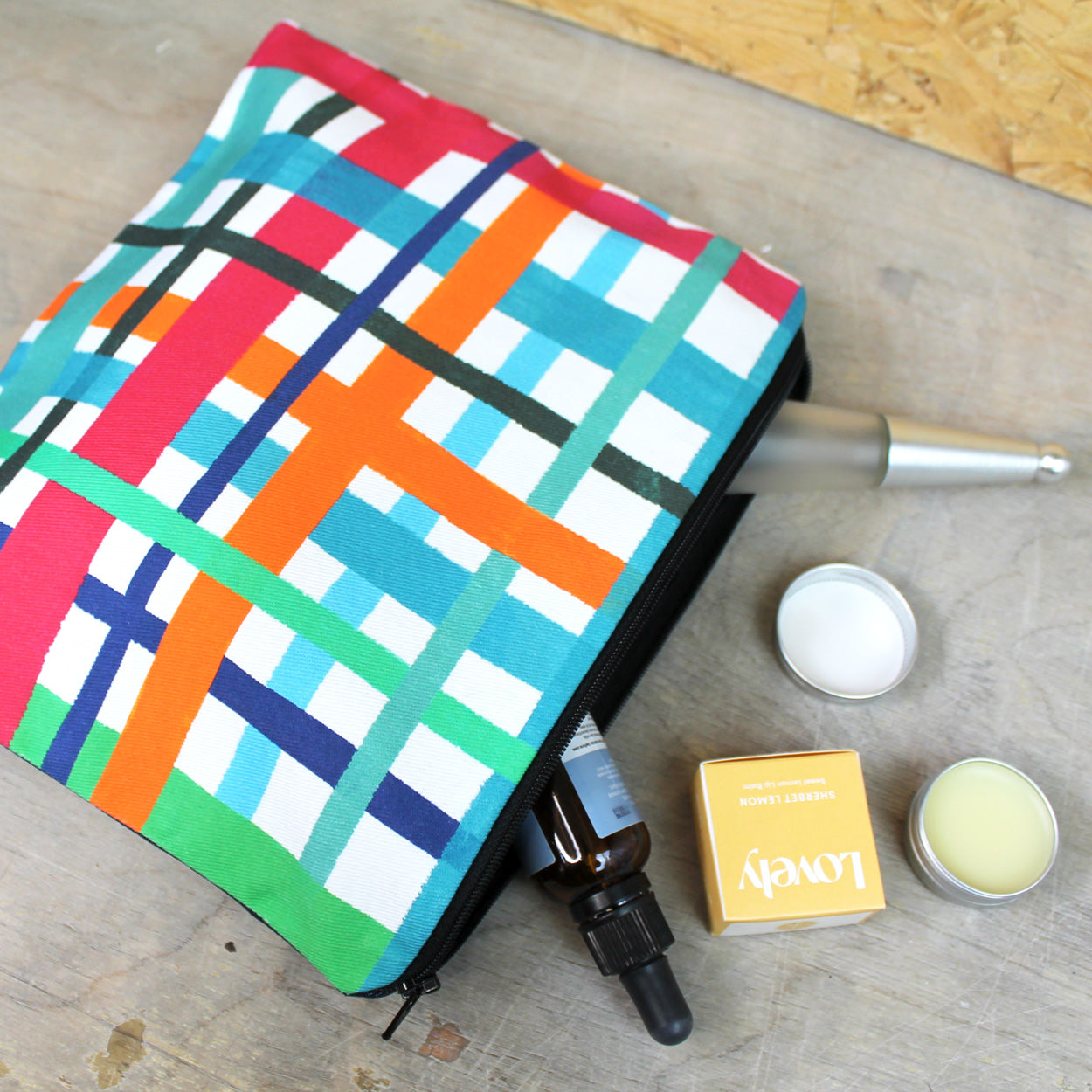 Multi Coloured Check Wash Bag - Martha and Hepsie