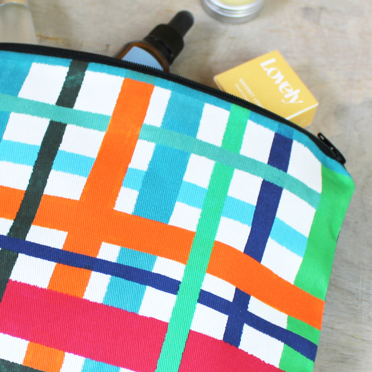 Multi Coloured Check Wash Bag - Martha and Hepsie