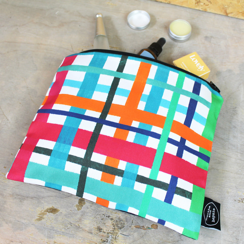 Multi Coloured Check Wash Bag - Martha and Hepsie