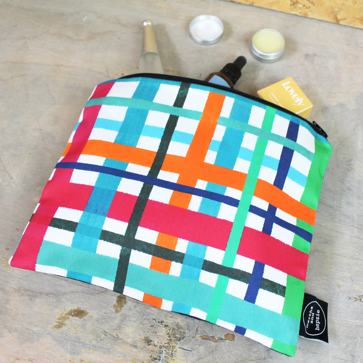 Multi Coloured Check Wash Bag - Martha and Hepsie