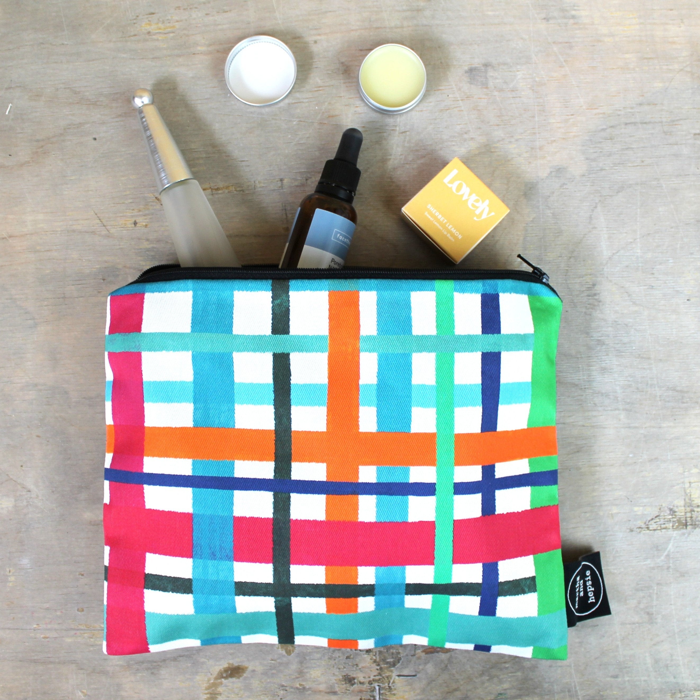 Multi Coloured Check Wash Bag - Martha and Hepsie