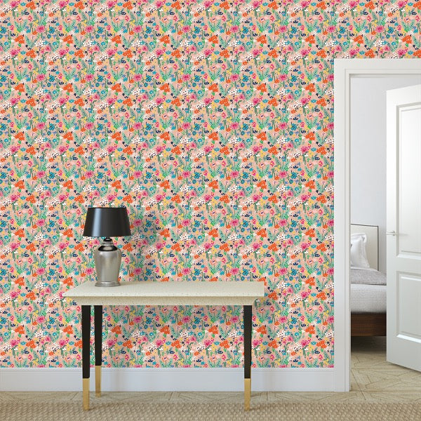 Wildflower Wallpaper - Peach - Martha and Hepsie