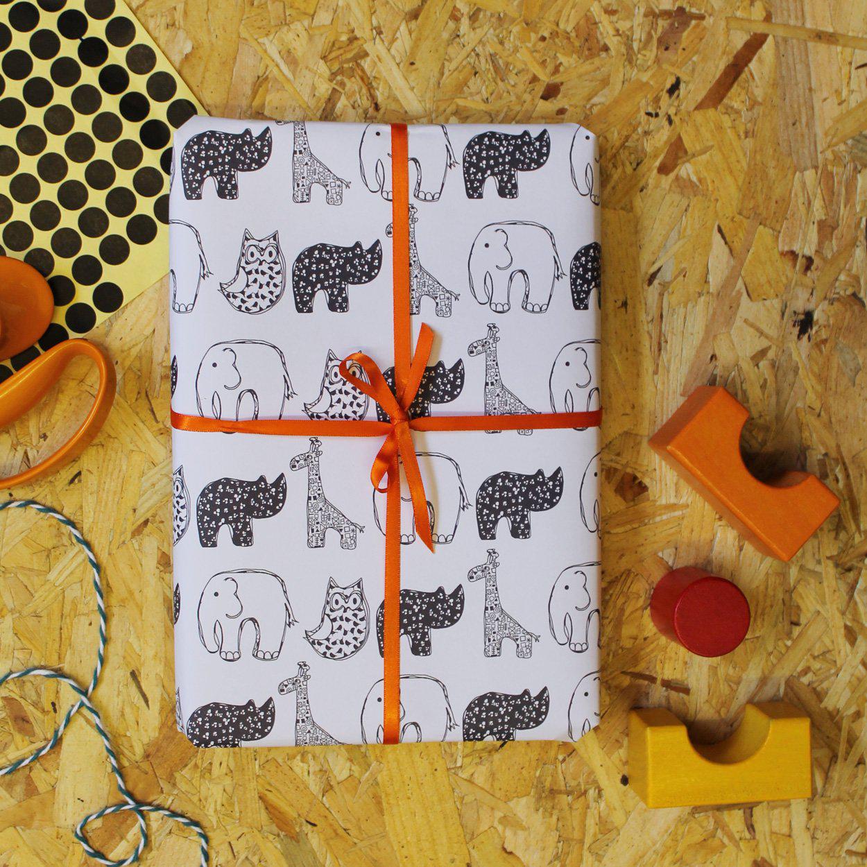 Monochrome New Baby Gift Wrap - Martha and Hepsie