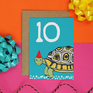 Tortoise 10th Birthday Card - Martha and Hepsie
