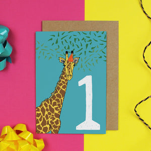 Giraffe 1st Birthday Card - Martha and Hepsie