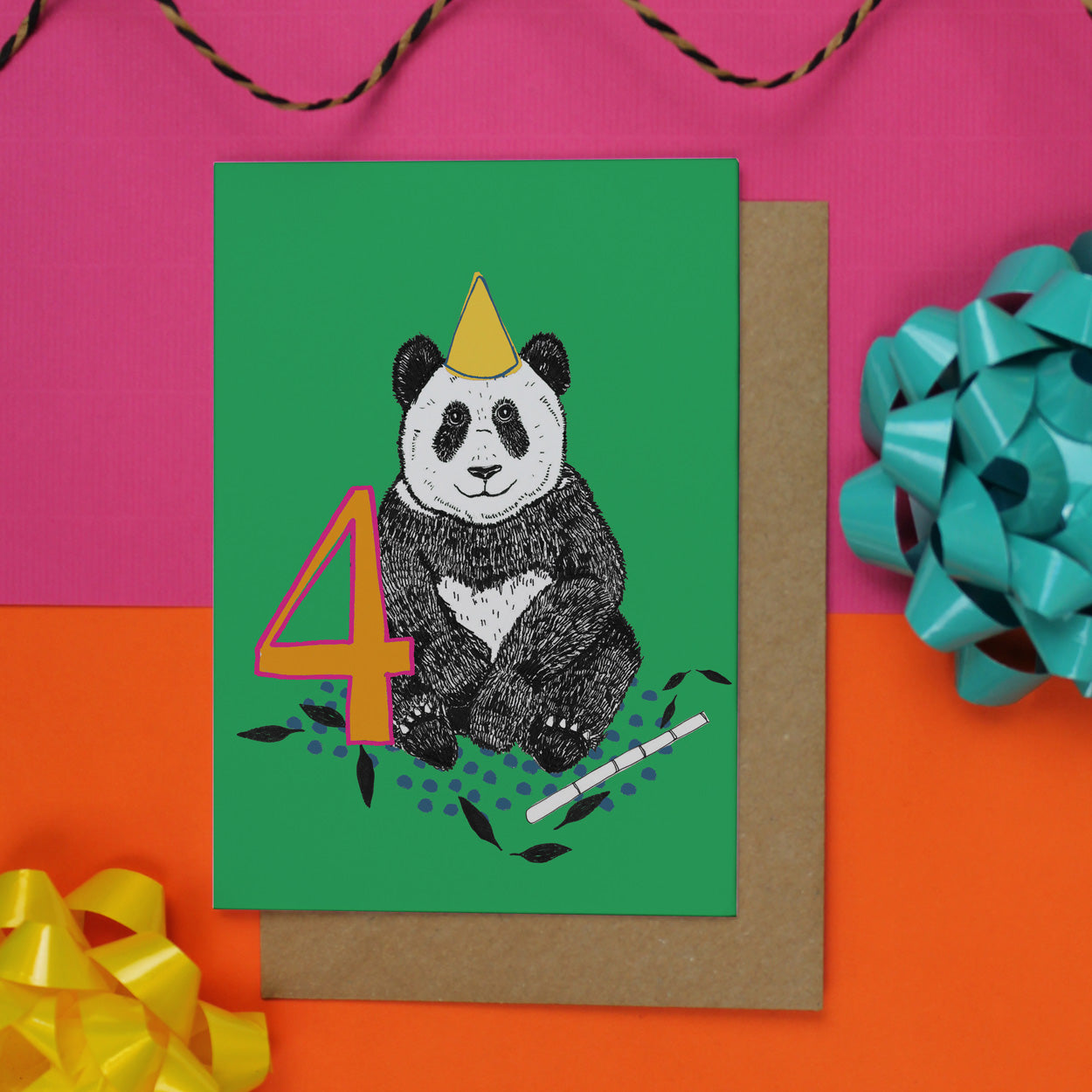 Panda 4th Birthday Card - Martha and Hepsie