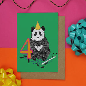 Panda 4th Birthday Card - Martha and Hepsie