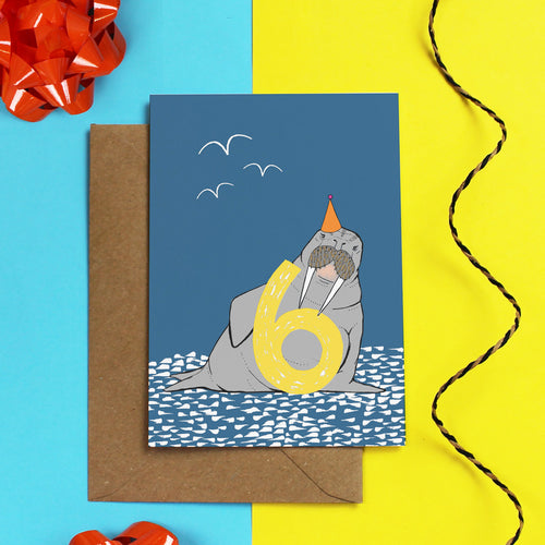 Walrus 6th Birthday Card - Martha and Hepsie