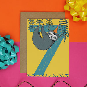 Sloth 7th Birthday Card - Martha and Hepsie
