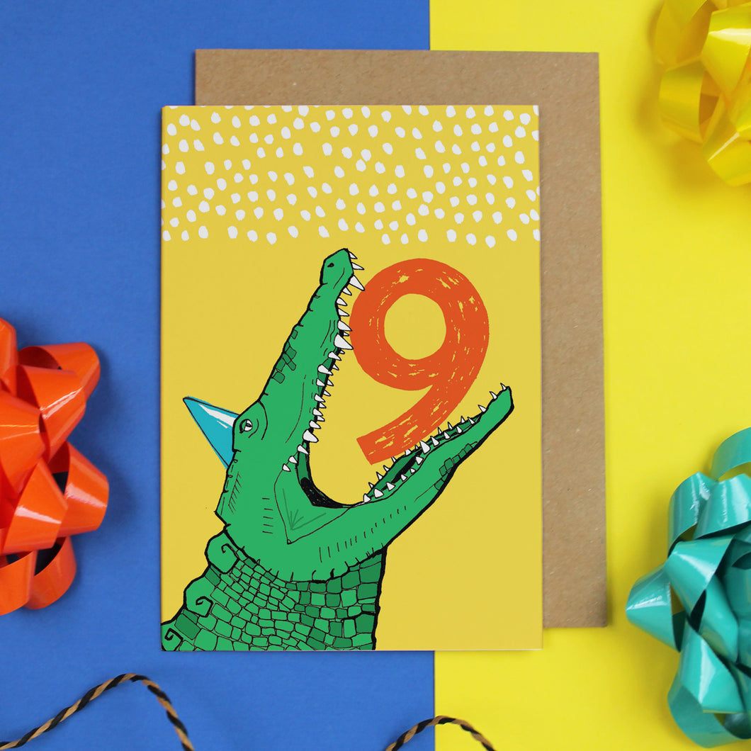 Crocodile 9th Birthday Card - Martha and Hepsie