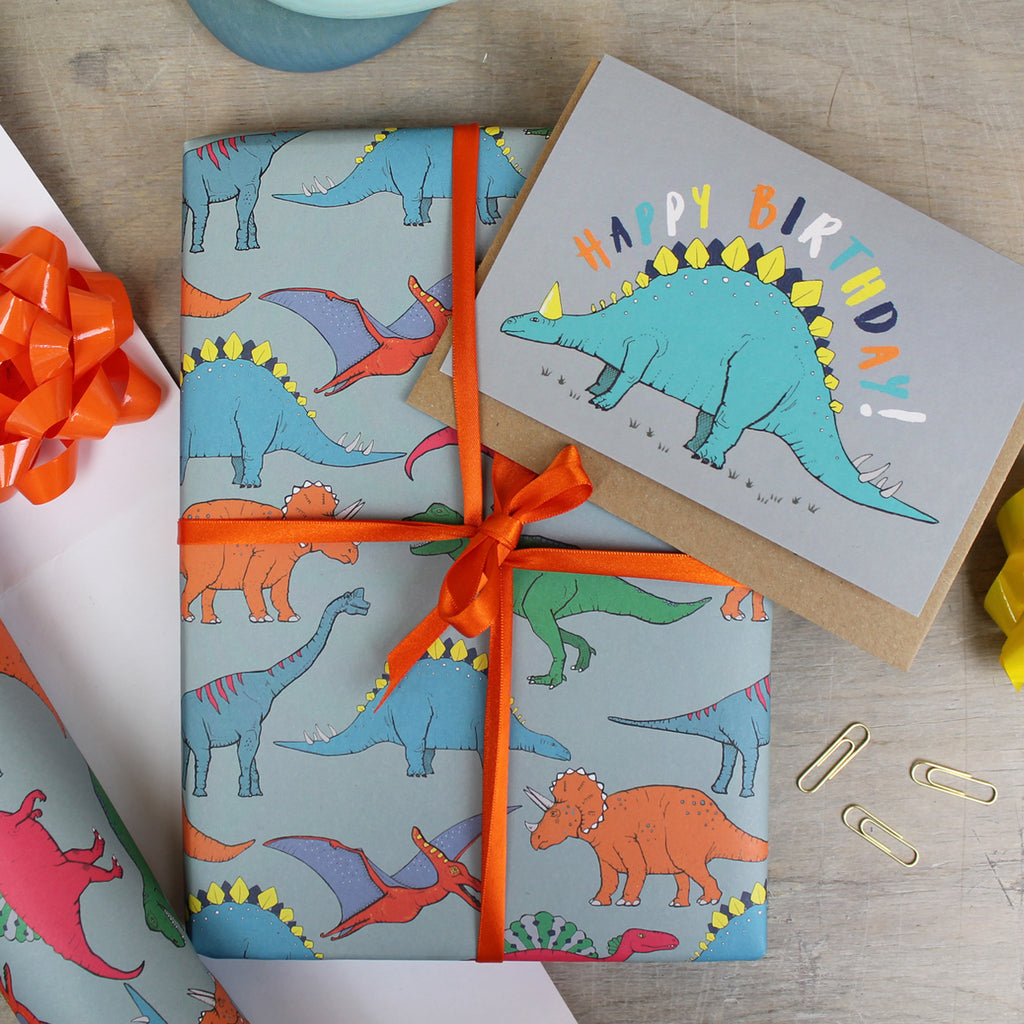 Dinosaur Multi Coloured Gift Wrap - Martha and Hepsie