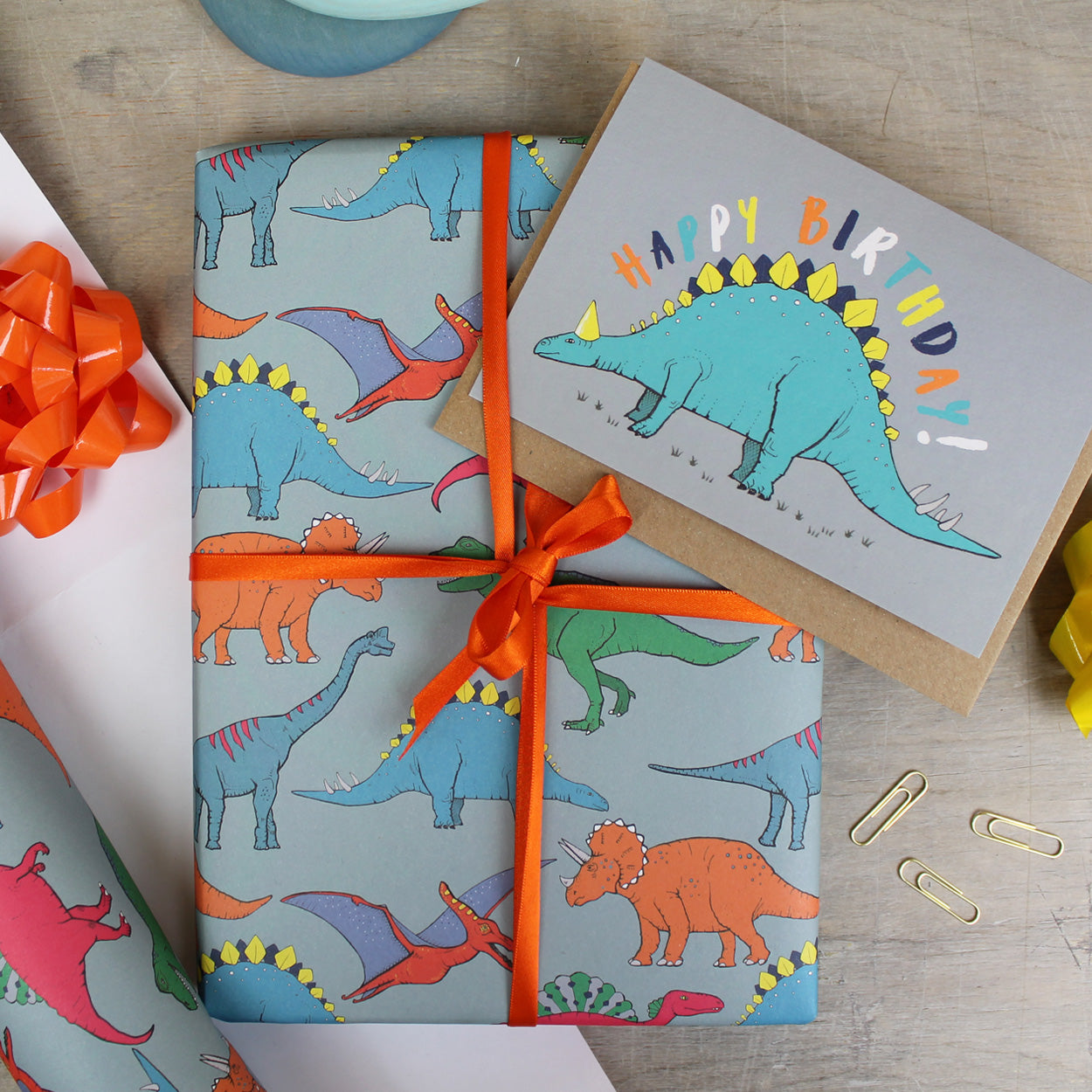 Dinosaur Multi Coloured Gift Wrap - Martha and Hepsie