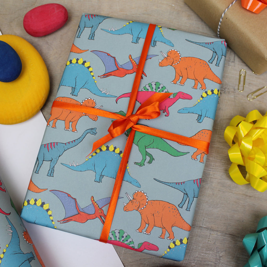 Dinosaur Multi Coloured Gift Wrap - Martha and Hepsie