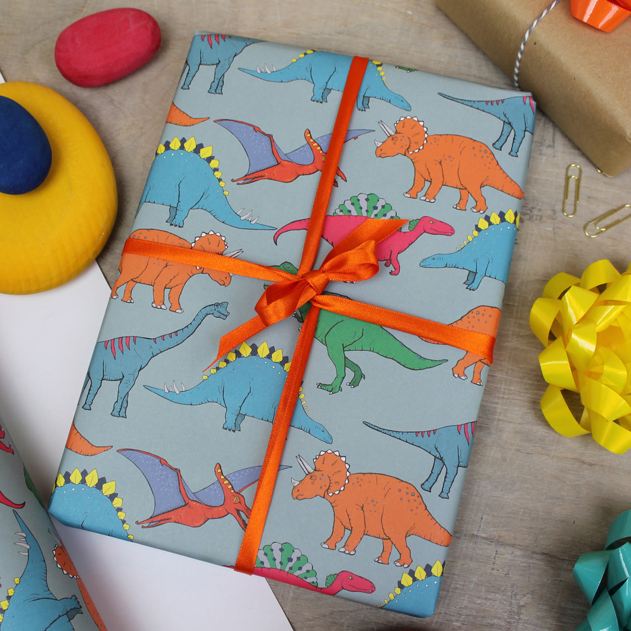 Dinosaur Multi Coloured Gift Wrap - Martha and Hepsie