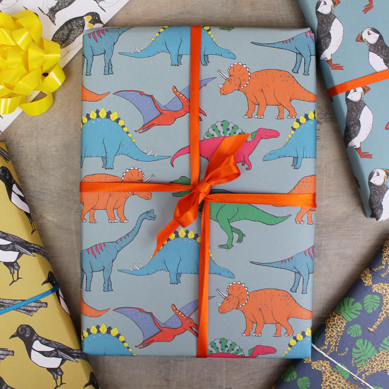 Dinosaur Multi Coloured Gift Wrap - Martha and Hepsie