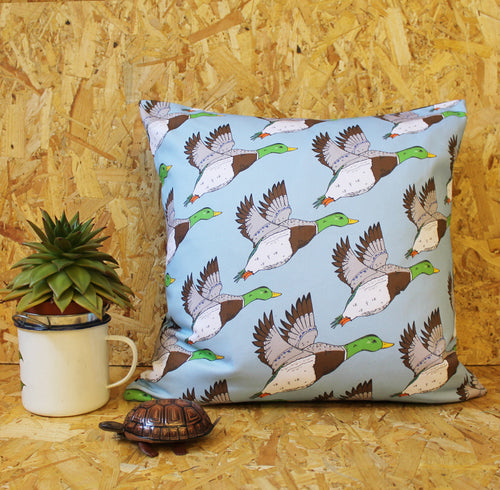 Blue Flying Ducks Cushion - Martha and Hepsie