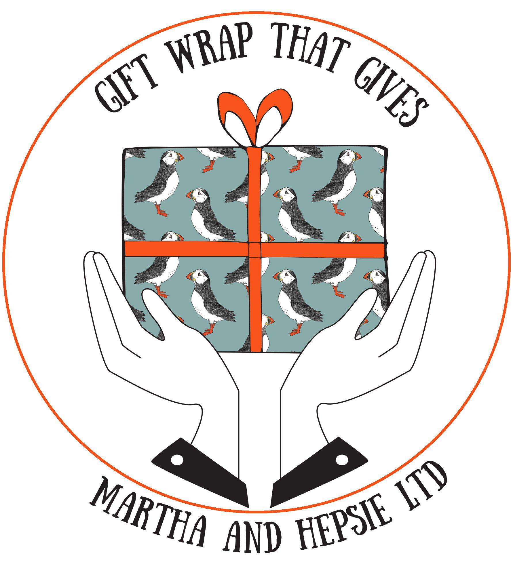 Green Puffin Gift Wrap - Martha and Hepsie