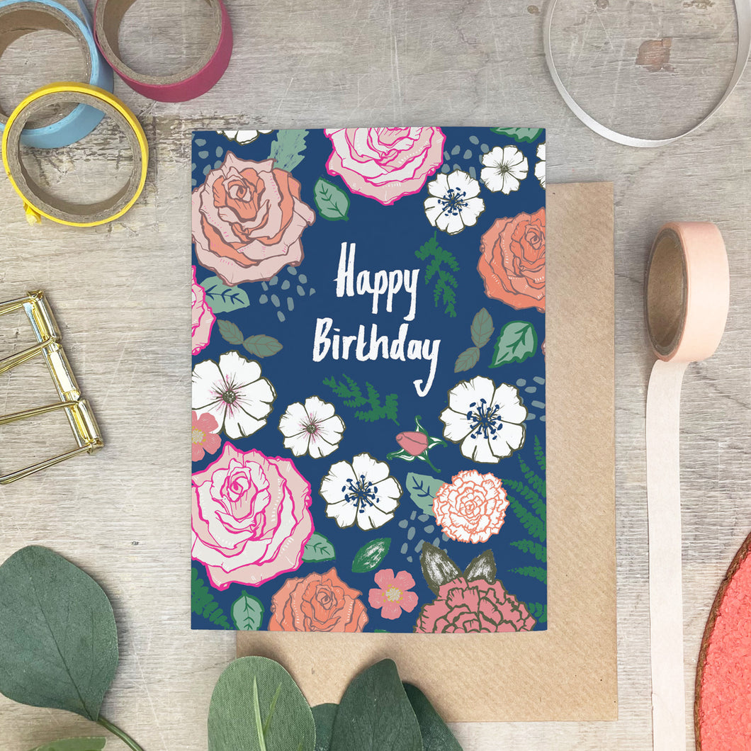 Rose and Fern Birthday Card
