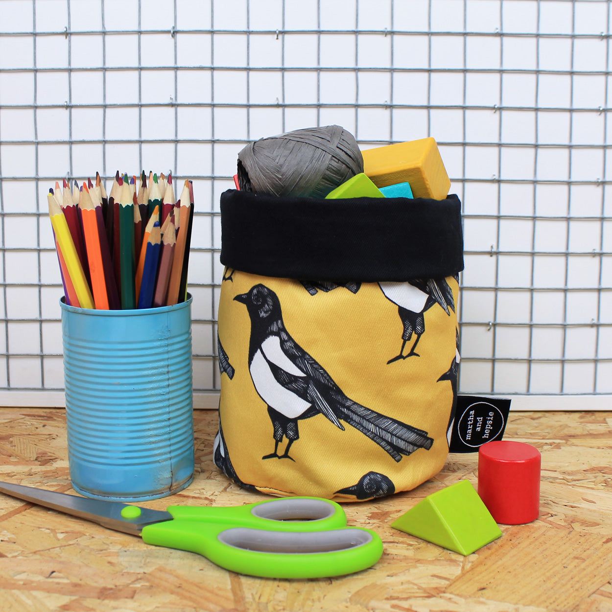Yellow Magpie Storage Basket - Martha and Hepsie