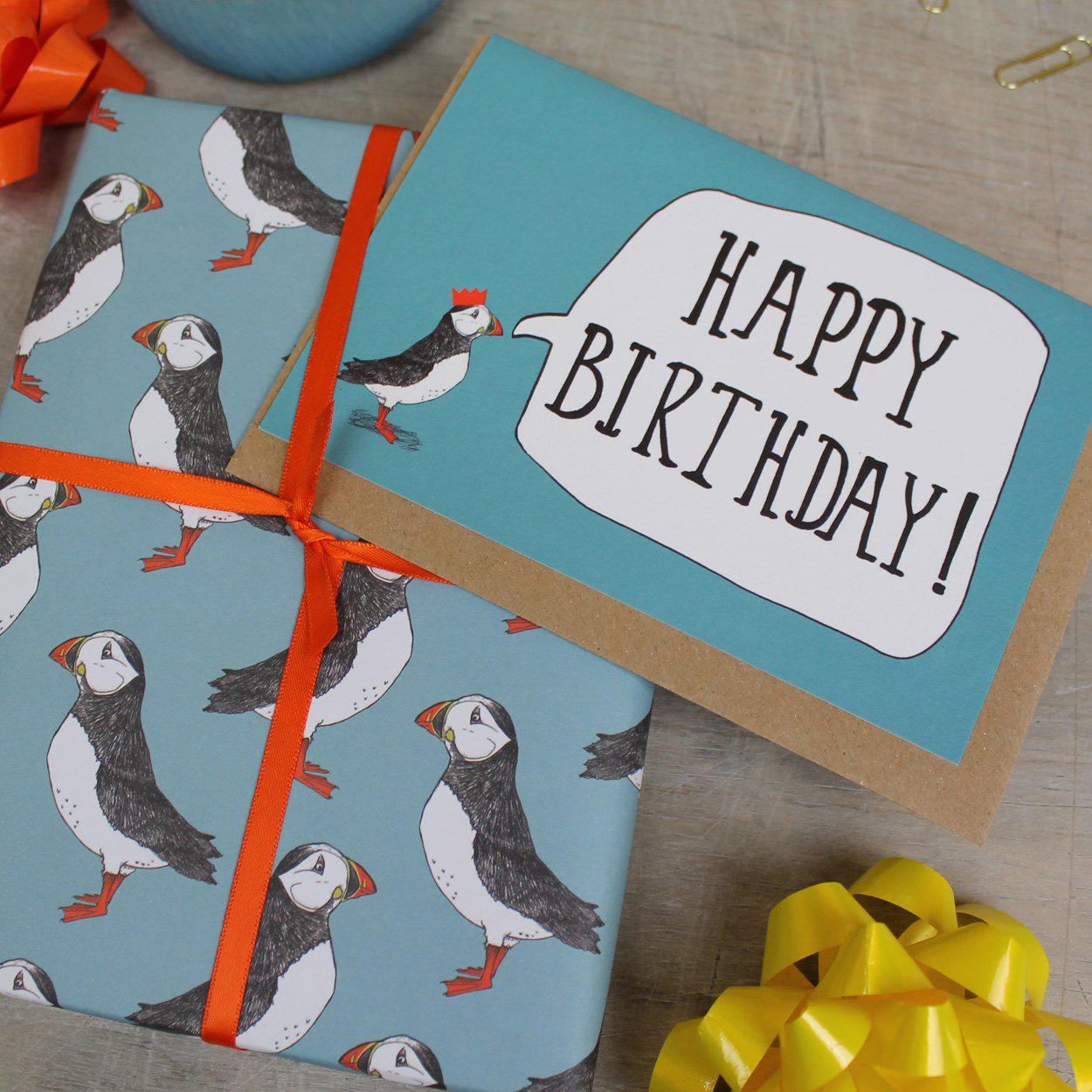Green Puffin Gift Wrap - Martha and Hepsie