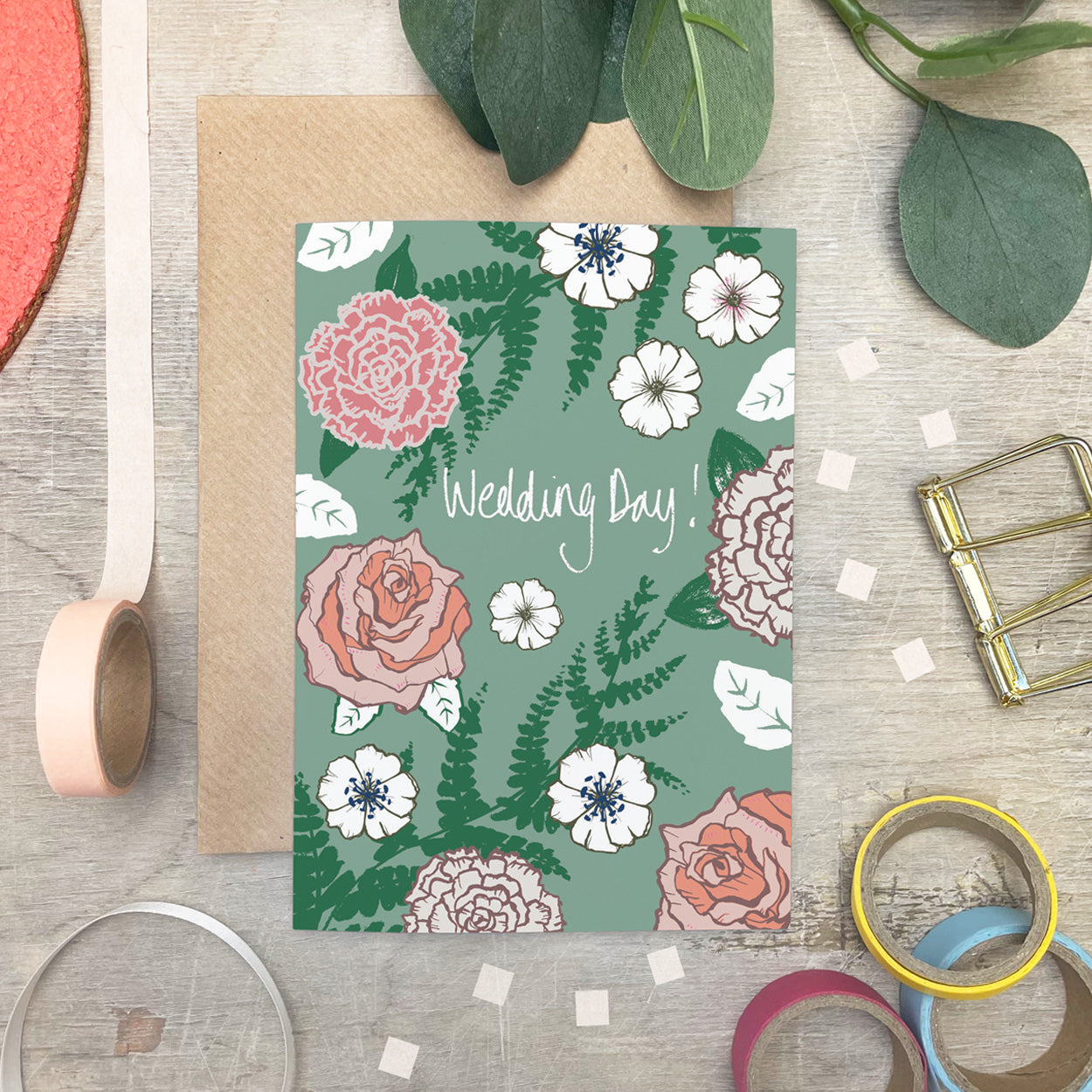 Rose and Fern Wedding Card - Martha and Hepsie