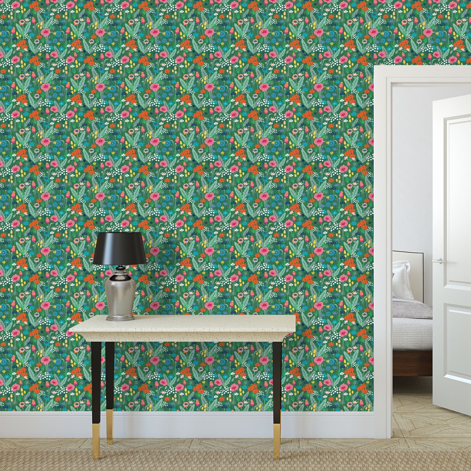 Wildflower Wallpaper - Spring Green - Martha and Hepsie