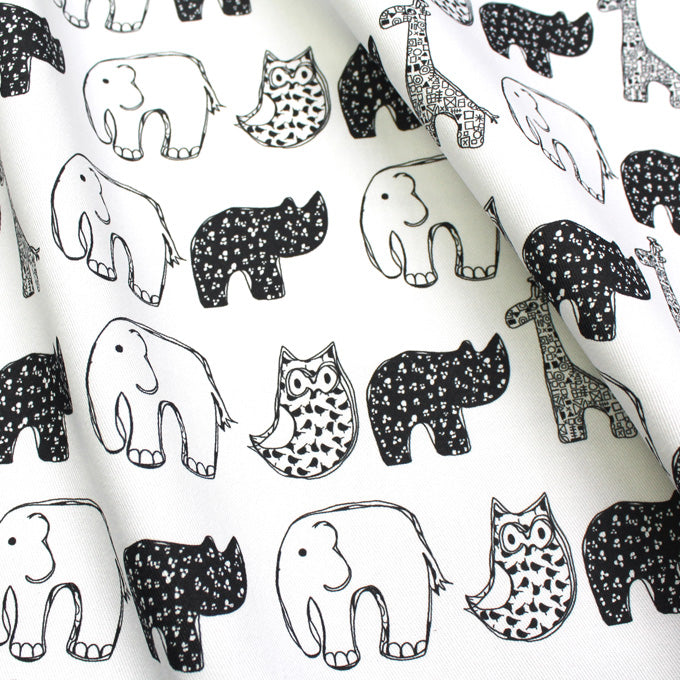 Monochrome Animal Nursery Fabric - Martha and Hepsie