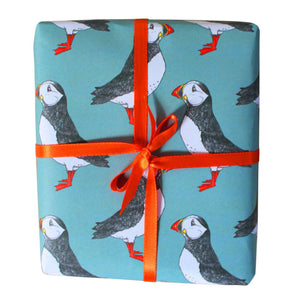 Green Puffin Gift Wrap - Martha and Hepsie