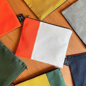 Colour Block Wash Bag - Orange/Ecru
