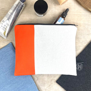 Colour Block Wash Bag - Orange/Ecru