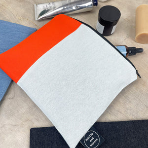 Colour Block Wash Bag - Orange/Ecru