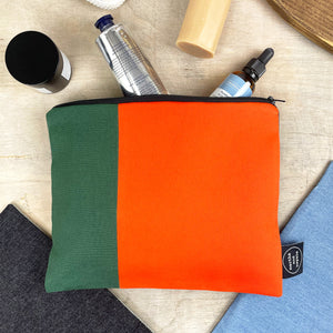 Colour Block Wash Bag - Green/Orange
