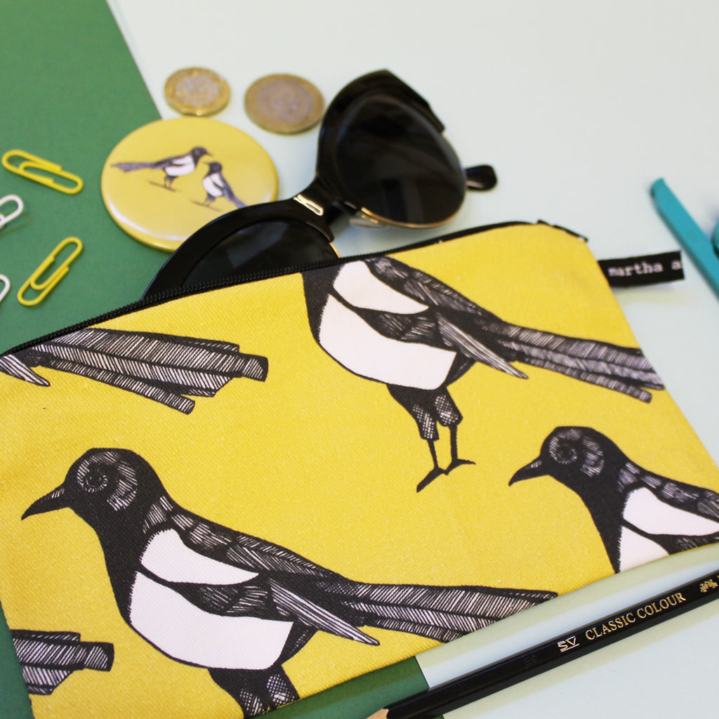 Yellow Magpie Pencil Case - Martha and Hepsie